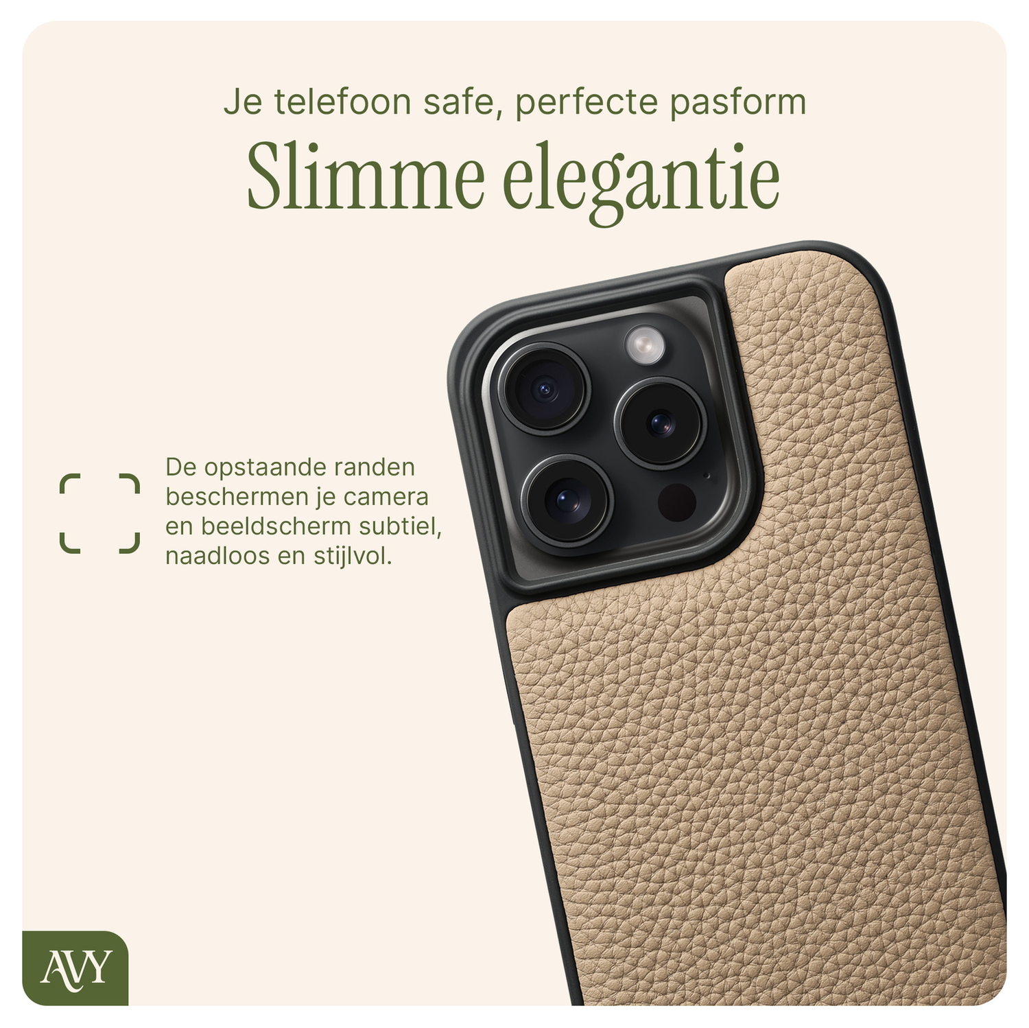 AVY Apple iPhone 14 Pro Beige Leren Hoesje met Koord Silver Spark afbeelding 6