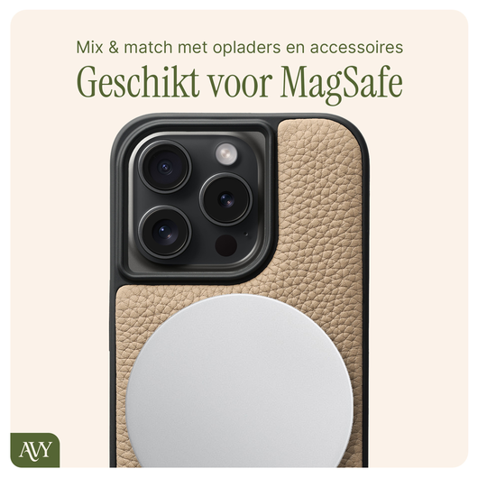 AVY Apple iPhone 14 Pro Beige Leren Hoesje met Koord Silver Spark afbeelding 7