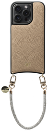 AVY Apple iPhone 14 Pro Beige Leren Hoesje met Koord Silver Spark