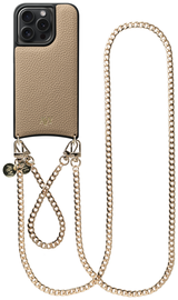 AVY Apple iPhone 14 Pro Beige Leren Hoesje met Koord Aurum Lien Set
