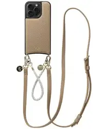 AVY Apple iPhone 14 Pro Beige Leren Hoesje met Koord Leather and Silver afbeelding