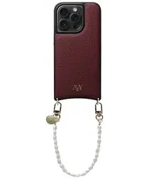 AVY Apple iPhone 14 Pro Burgundy Leren Hoesje met Koord Perla Chic afbeelding