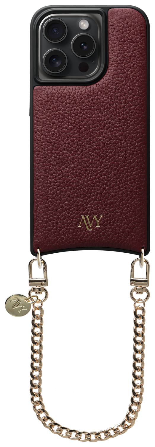 AVY Apple iPhone 14 Pro Burgundy Leren Hoesje met Koord Aurum Lien afbeelding 1