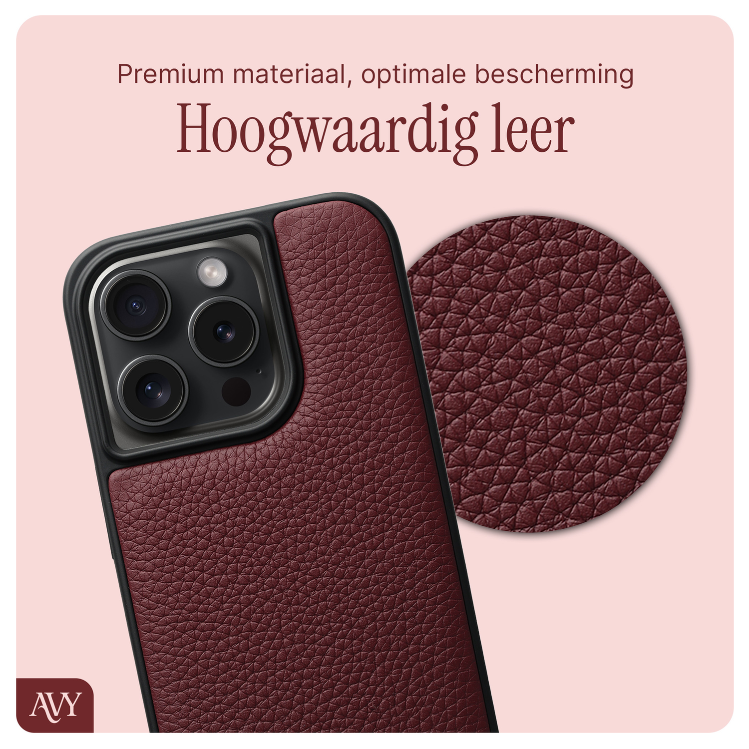 AVY Apple iPhone 14 Pro Burgundy Leren Hoesje met Koord Aurum Lien afbeelding 5