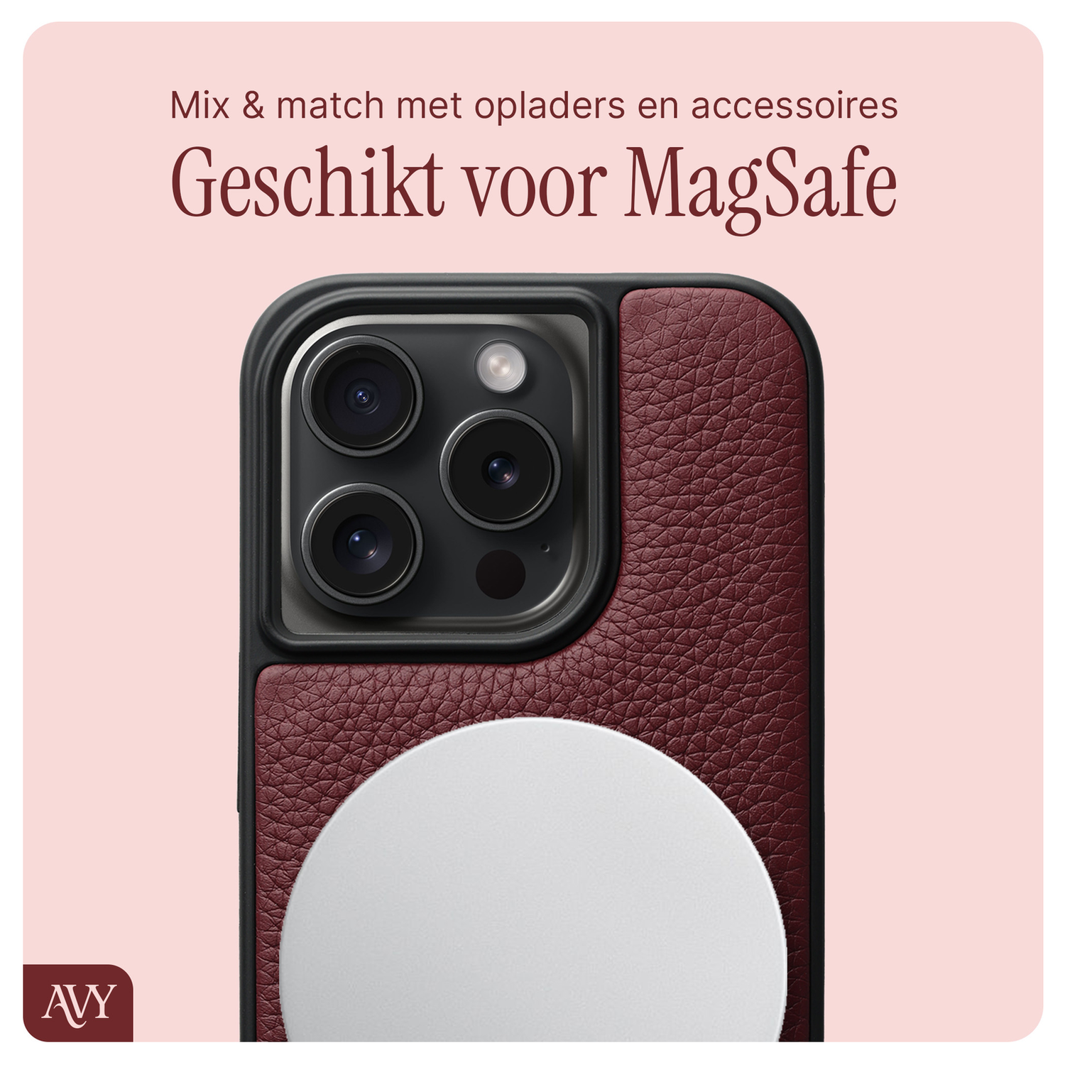 AVY Apple iPhone 14 Pro Burgundy Leren Hoesje met Koord Aurum Lien afbeelding 7