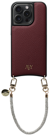 AVY Apple iPhone 14 Pro Burgundy Leren Hoesje met Koord Silver Spark afbeelding