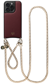 AVY Apple iPhone 14 Pro Burgundy Leren Hoesje met Koord Aurum Lien Set