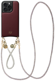 AVY Apple iPhone 14 Pro Burgundy Leren Hoesje met Koord Silver Spark Set afbeelding