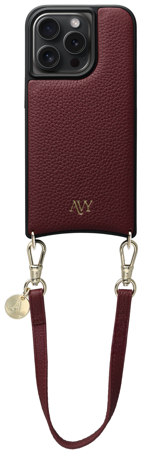 AVY Apple iPhone 14 Pro Burgundy Leren Hoesje met Koord Short Leather afbeelding 1