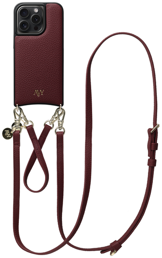 AVY Apple iPhone 14 Pro Burgundy Leren Hoesje met Koord Leather Set afbeelding 1