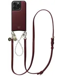 AVY Apple iPhone 14 Pro Burgundy Leren Hoesje met Koord Leather and Pearls afbeelding