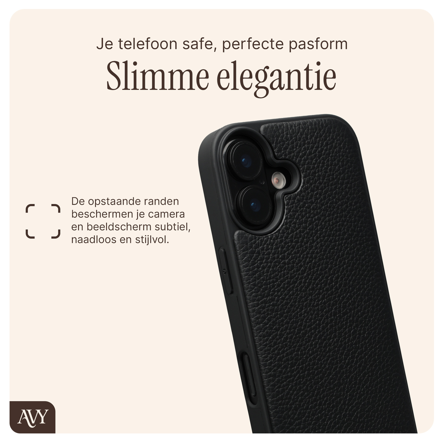 AVY Apple iPhone 16 Zwart Leren Hoesje met Koord Perla Chic afbeelding 7