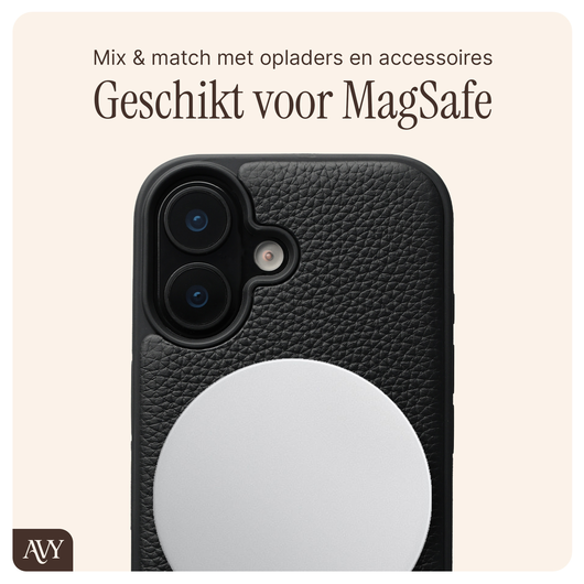 AVY Apple iPhone 16 Zwart Leren Hoesje met Koord Perla Chic afbeelding 8