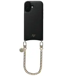 AVY Apple iPhone 16 Zwart Leren Hoesje met Koord Aurum Lien afbeelding