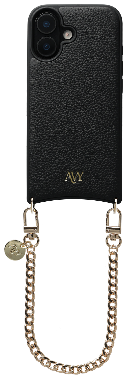 AVY Apple iPhone 16 Zwart Leren Hoesje met Koord Aurum Lien afbeelding 1