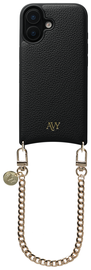 AVY Apple iPhone 16 Zwart Leren Hoesje met Koord Aurum Lien