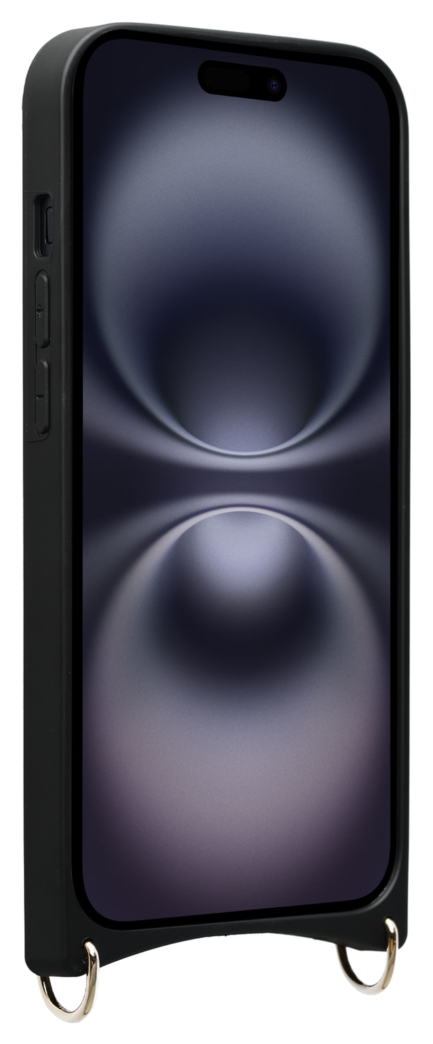 AVY Apple iPhone 16 Zwart Leren Hoesje met Koord Silver Spark afbeelding 12