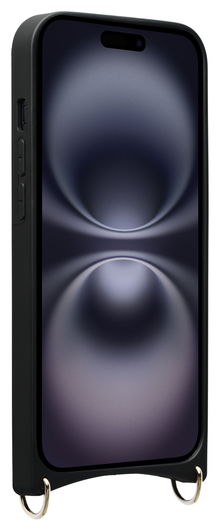 AVY Apple iPhone 16 Zwart Leren Hoesje met Koord Silver Spark afbeelding 12