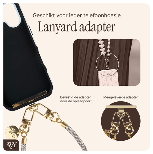 AVY Apple iPhone 16 Zwart Leren Hoesje met Koord Silver Spark afbeelding 10