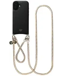 AVY Apple iPhone 16 Zwart Leren Hoesje met Koord Aurum Lien Set afbeelding