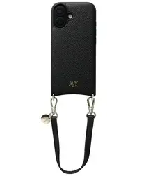 AVY Apple iPhone 16 Zwart Leren Hoesje met Koord Short Leather afbeelding