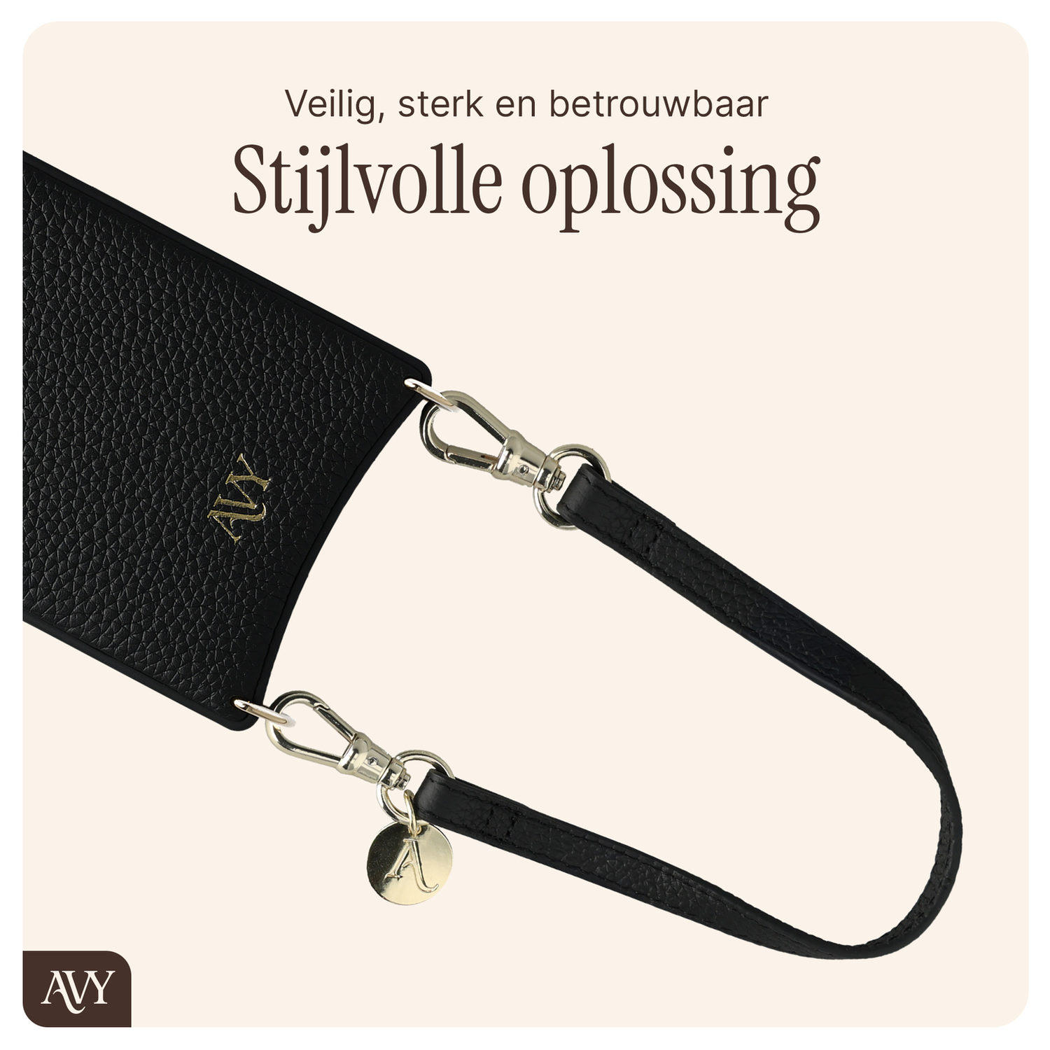 AVY Apple iPhone 16 Zwart Leren Hoesje met Koord Short Leather afbeelding 9