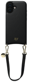 AVY Apple iPhone 16 Zwart Leren Hoesje met Koord Short Leather