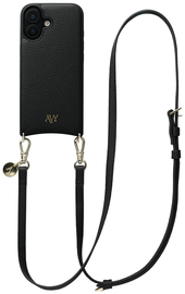 AVY Apple iPhone 16 Zwart Leren Hoesje met Koord Long Leather afbeelding