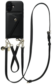 AVY Apple iPhone 16 Zwart Leren Hoesje met Koord Leather Set