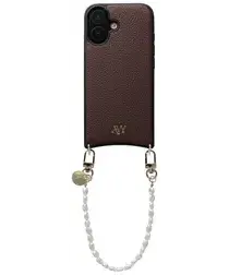 AVY Apple iPhone 16 Bruin Leren Hoesje met Koord Perla Chic afbeelding