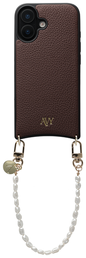 AVY Apple iPhone 16 Bruin Leren Hoesje met Koord Perla Chic afbeelding 1
