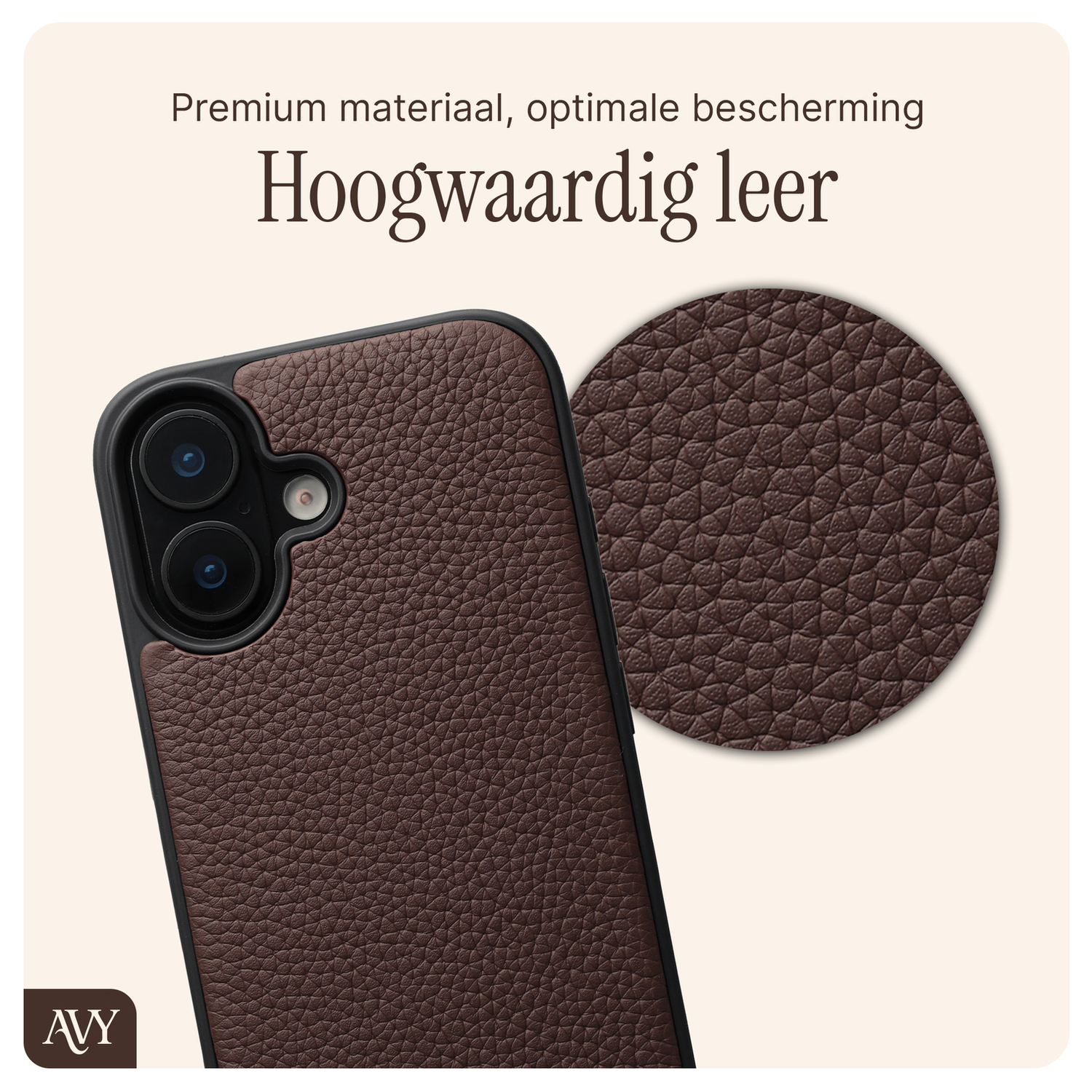 AVY Apple iPhone 16 Bruin Leren Hoesje met Koord Silver Spark afbeelding 6