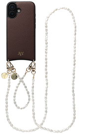 AVY Apple iPhone 16 Bruin Leren Hoesje met Koord Perla Chic Set