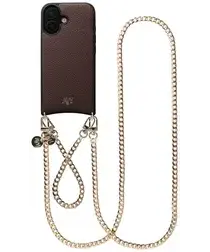 AVY Apple iPhone 16 Bruin Leren Hoesje met Koord Aurum Lien Set afbeelding