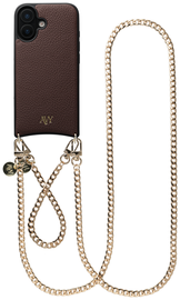 AVY Apple iPhone 16 Bruin Leren Hoesje met Koord Aurum Lien Set