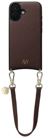 AVY Apple iPhone 16 Bruin Leren Hoesje met Koord Short Leather