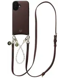 AVY Apple iPhone 16 Bruin Leren Hoesje met Koord Leather and Pearls afbeelding