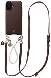 AVY Apple iPhone 16 Bruin Leren Hoesje met Koord Leather and Pearls afbeelding