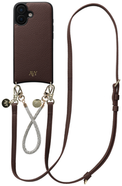 AVY Apple iPhone 16 Bruin Leren Hoesje met Koord Leather and Silver