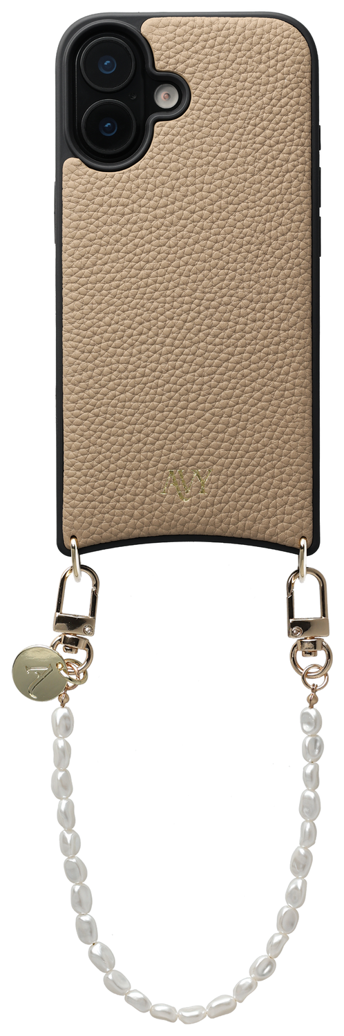 AVY Apple iPhone 16 Beige Leren Hoesje met Koord Perla Chic afbeelding 1