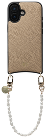 AVY Apple iPhone 16 Beige Leren Hoesje met Koord Perla Chic