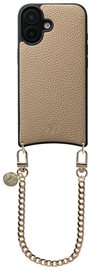 AVY Apple iPhone 16 Beige Leren Hoesje met Koord Aurum Lien