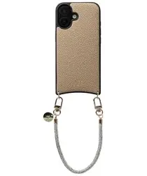 AVY Apple iPhone 16 Beige Leren Hoesje met Koord Silver Spark afbeelding
