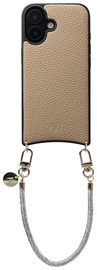 AVY Apple iPhone 16 Beige Leren Hoesje met Koord Silver Spark
