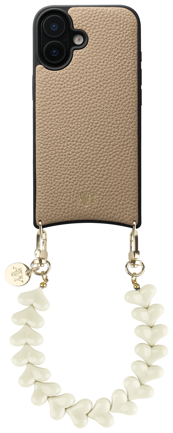 AVY Apple iPhone 16 Beige Leren Hoesje met Koord Cupid Beige afbeelding 1