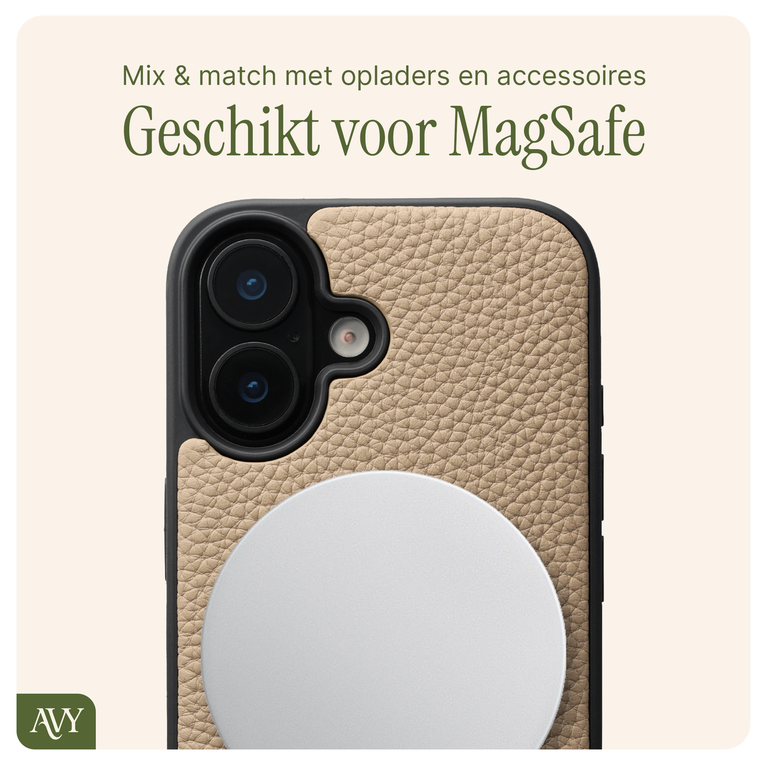 AVY Apple iPhone 16 Beige Leren Hoesje met Koord Perla Chic Set afbeelding 8