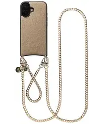 AVY Apple iPhone 16 Beige Leren Hoesje met Koord Aurum Lien Set afbeelding