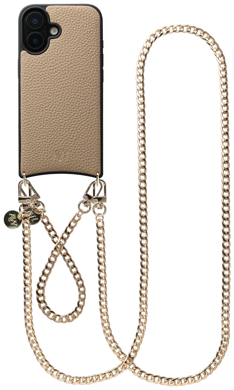 AVY Apple iPhone 16 Beige Leren Hoesje met Koord Aurum Lien Set afbeelding 1