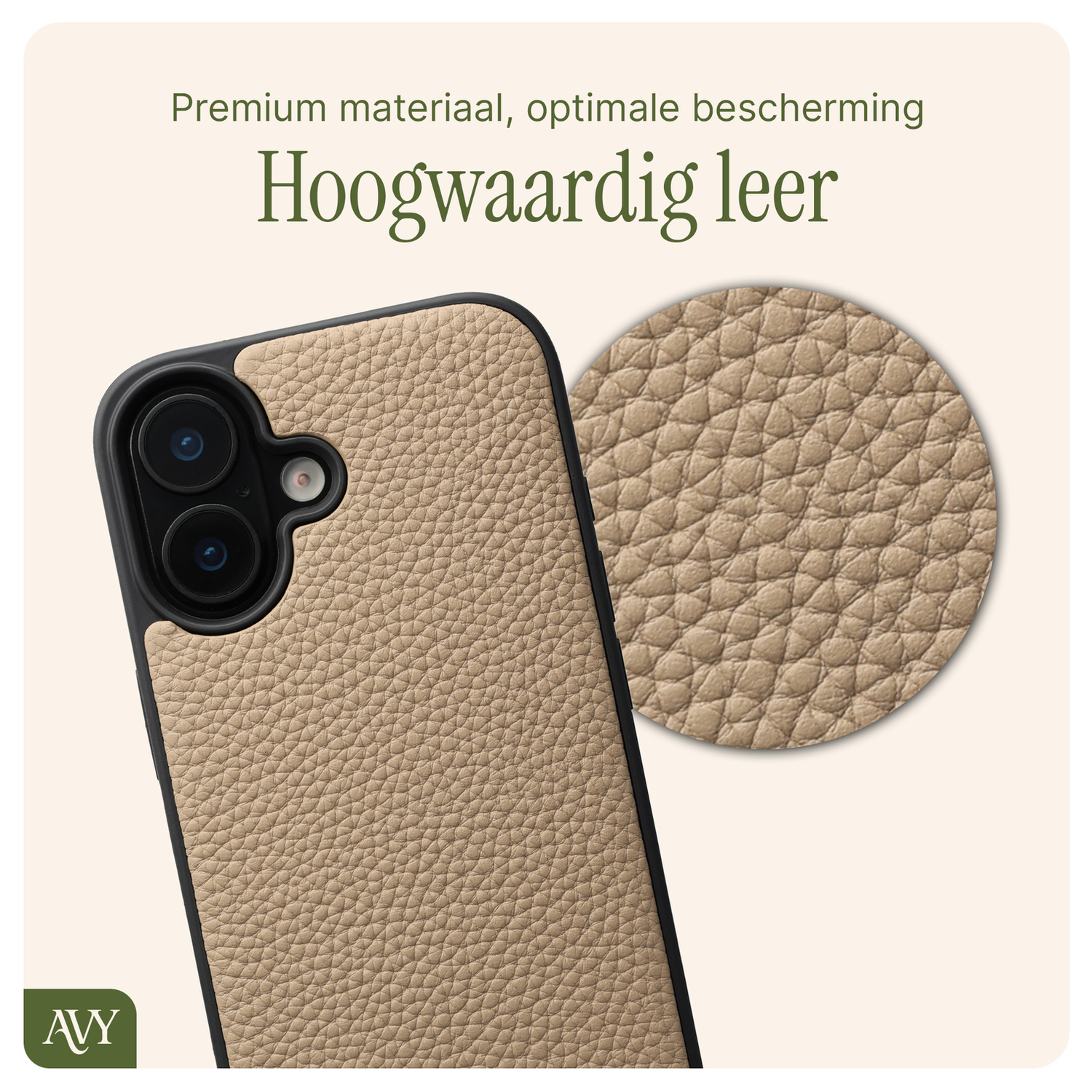 AVY Apple iPhone 16 Beige Leren Hoesje met Koord Aurum Lien Set afbeelding 6