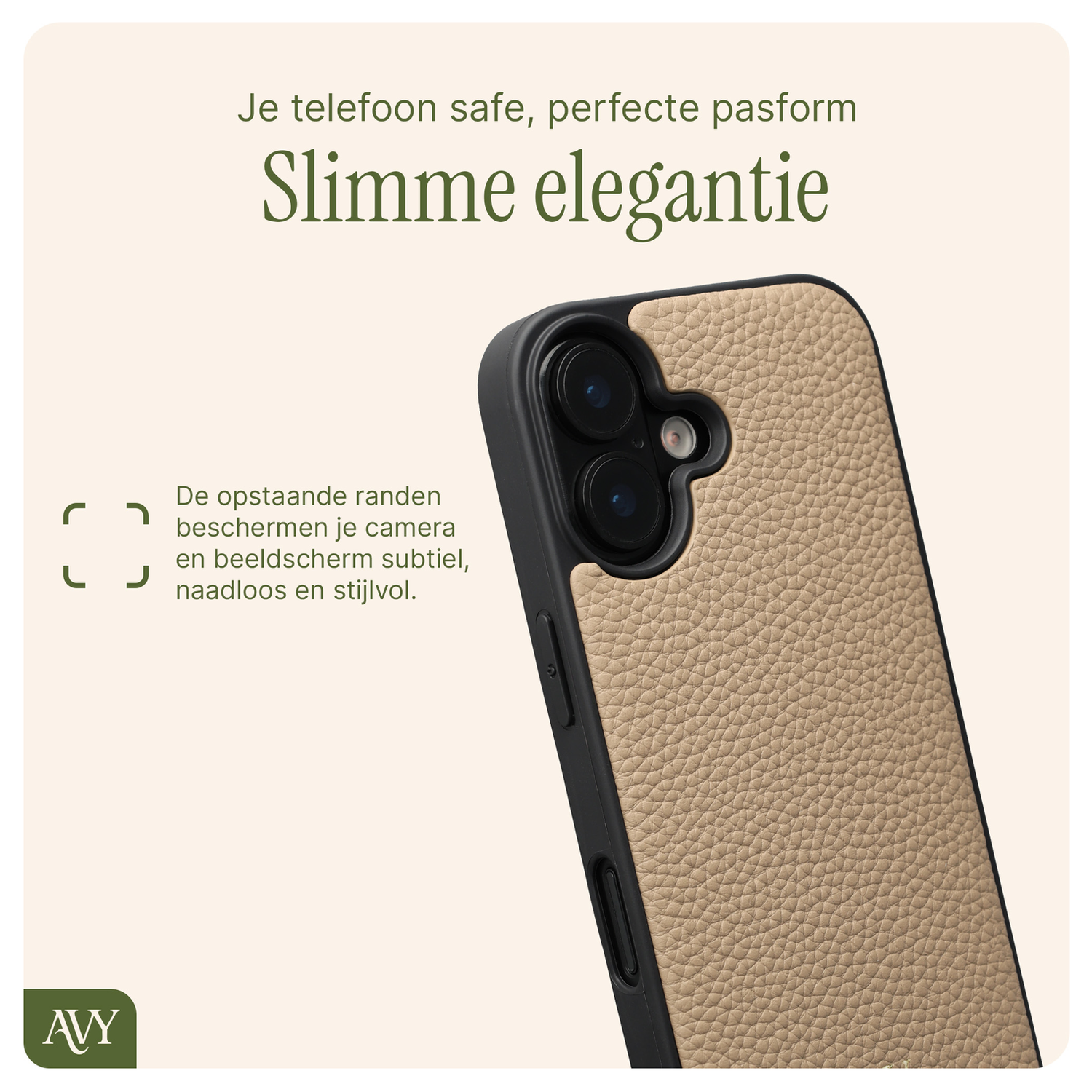 AVY Apple iPhone 16 Beige Leren Hoesje met Koord Aurum Lien Set afbeelding 7